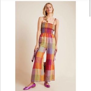 Anthropologie DRA Sierra smocked linen jumpsuit